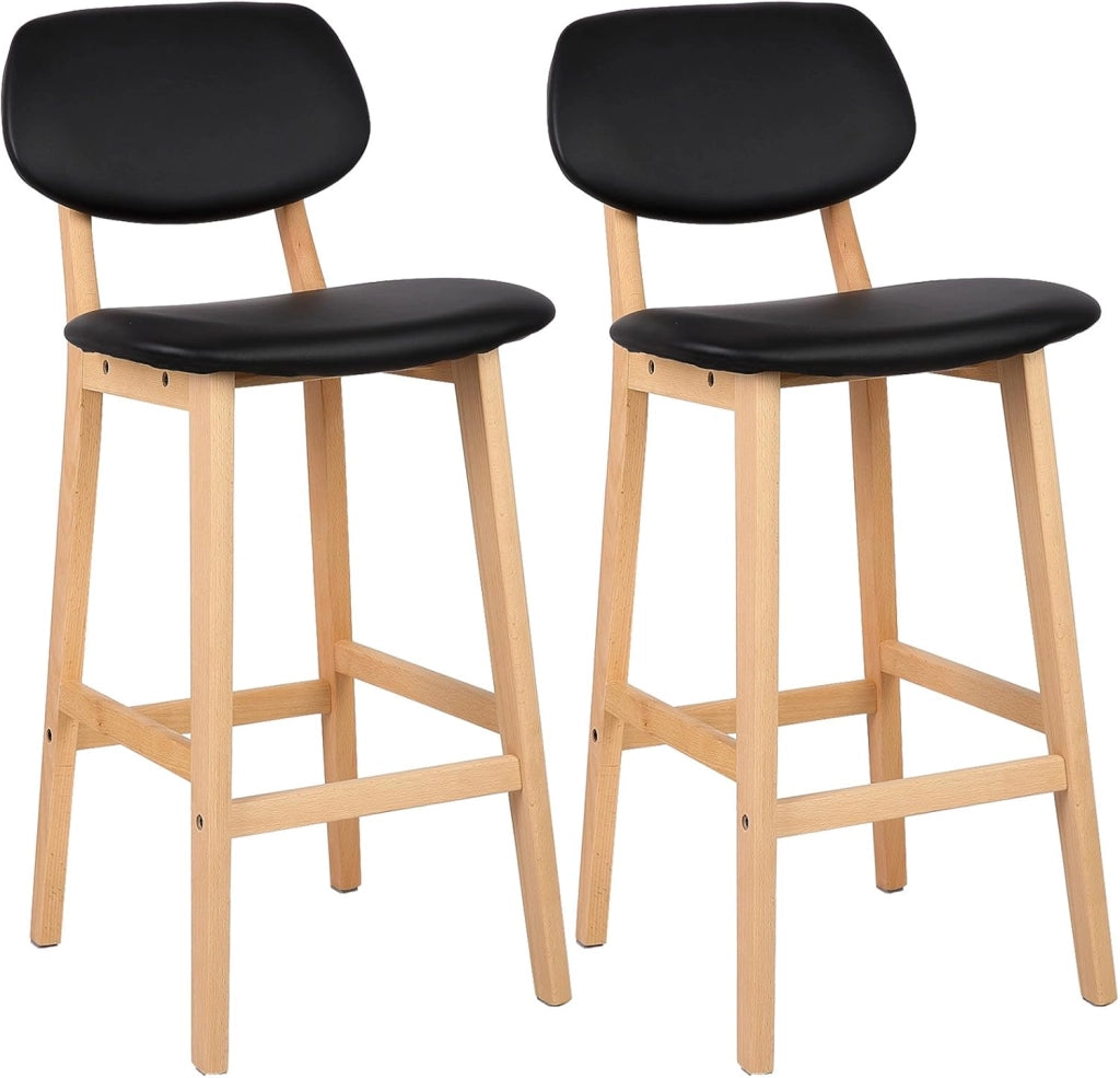 Sgabelli da Bar Sedia Alta Cucina con Schienale Poggiapiedi PU Gambe di Faggio Comodo Bianco 2 Pezzi BH51ws-2