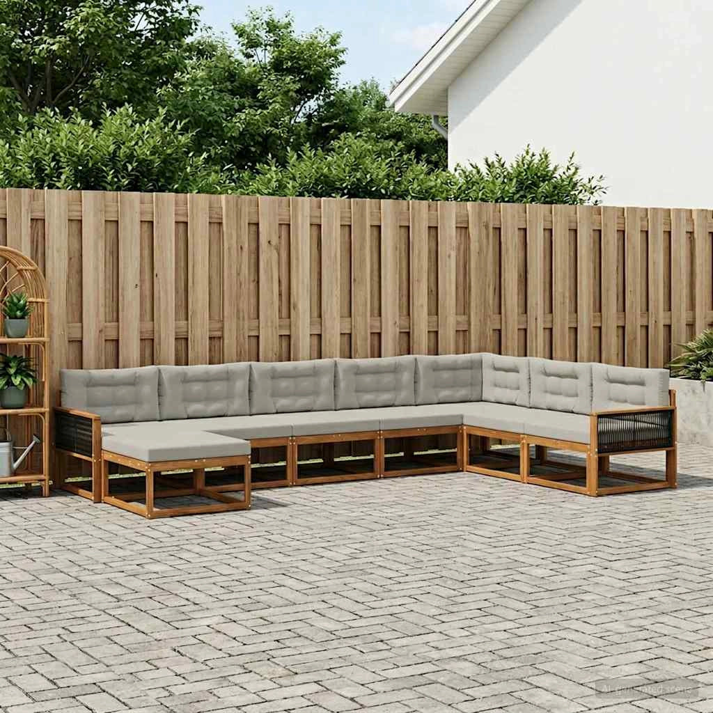 Set di divani da esterno 8 pz Naturale e Grigio Chiaro 3382804