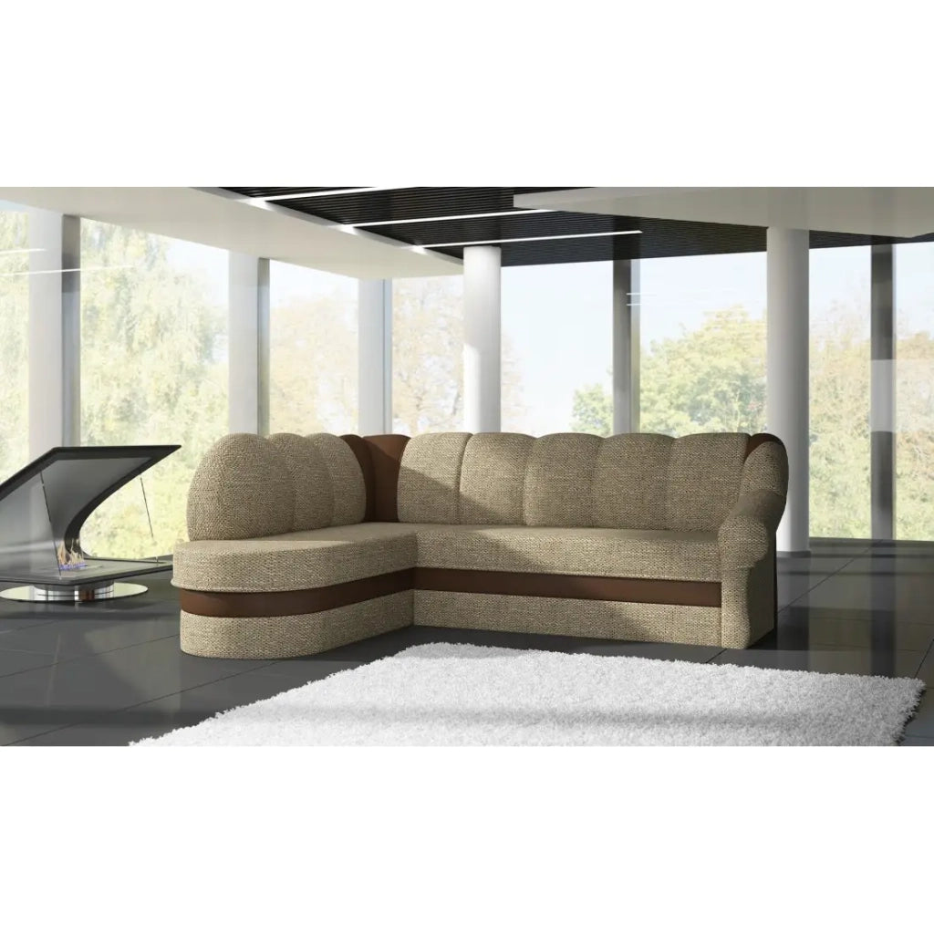 Divano angolare sinistro convertibile BENANA 250 cm beige e marrone con contenitore