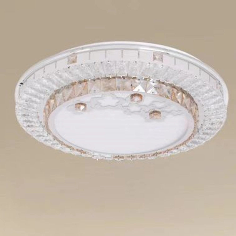 Trade Shop - Plafoniera Da Soffitto 65w ø50cm Led Design A Strati Cristalli Fiori Luce Fredda 08220 -