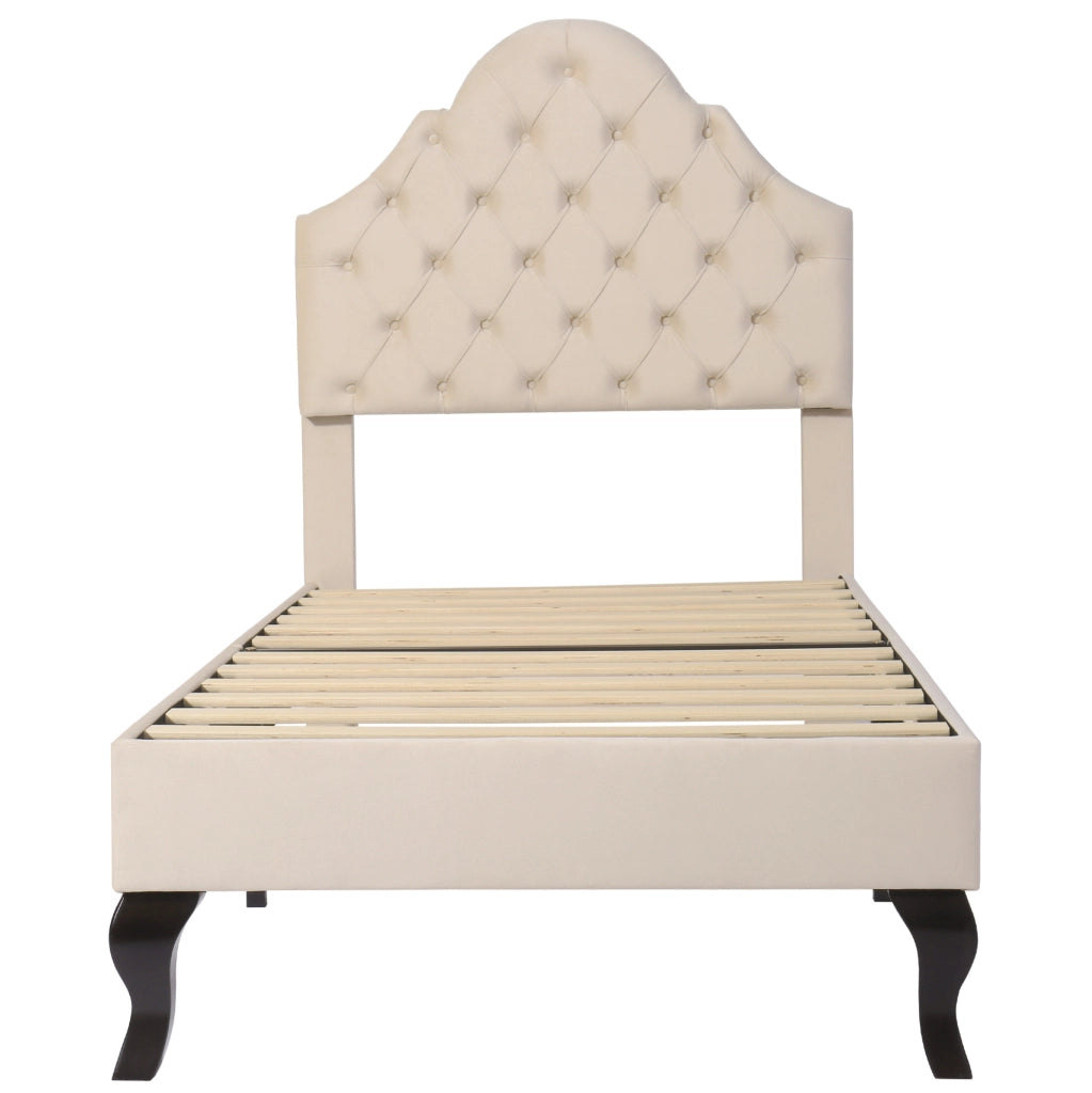 Letto singolo imbottito con rete e testiera regolabile 90x200 cm in velluto beige