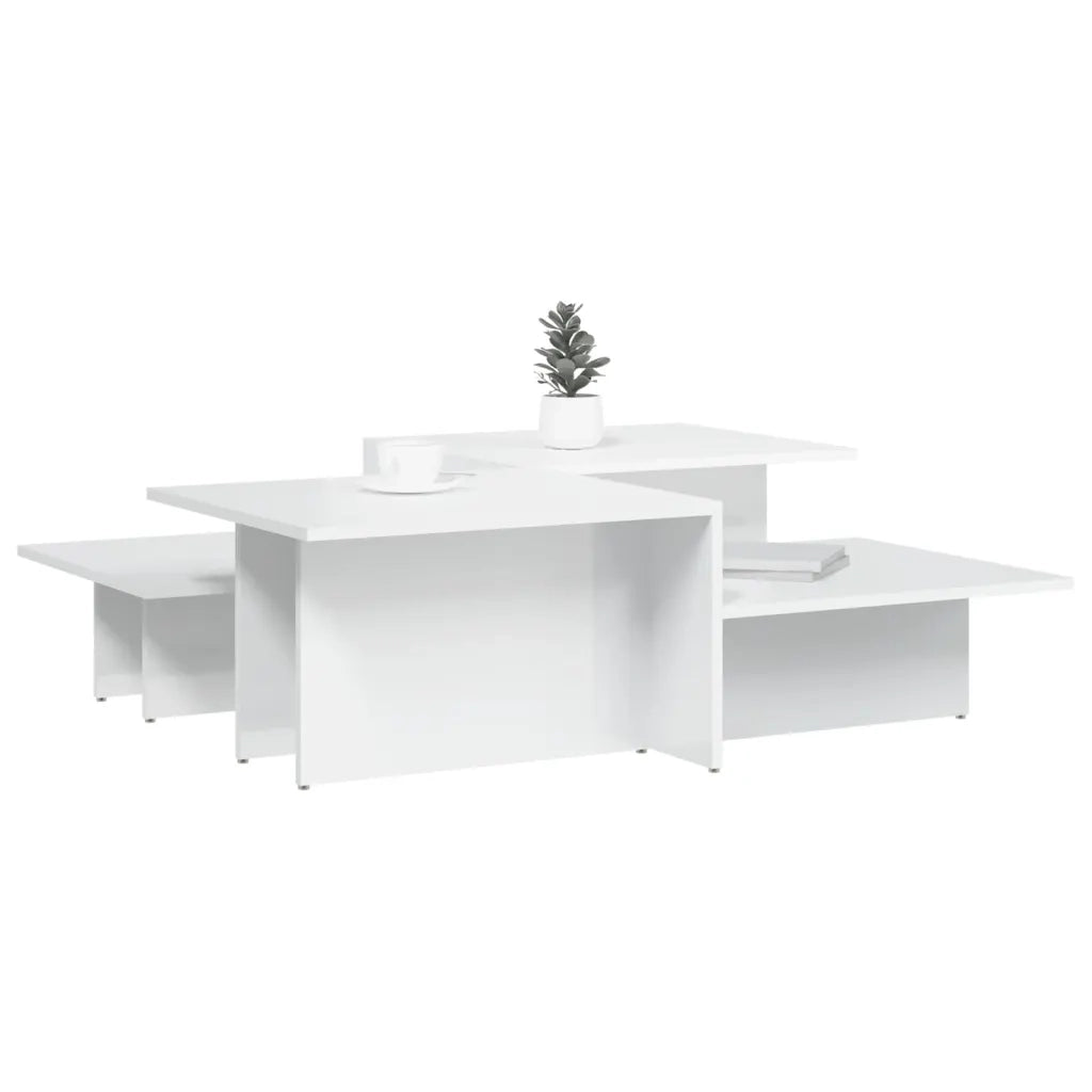 2 pz Tavolini da salotto | Tavolino da caff¨¨ | Tavolino da Soggiorno Bianco Lucido in Legno Multistrato