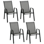 Set 4 Sedie da Giardino Impilabili e Salvaspazio con Braccioli in Metallo e Tessuto a Rete, Grigio