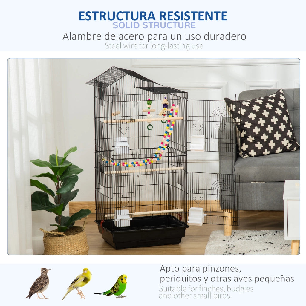 Gabbia per Uccelli con Porte Multiple ¨C zephmum ¨C Nero 46x36x100 cm