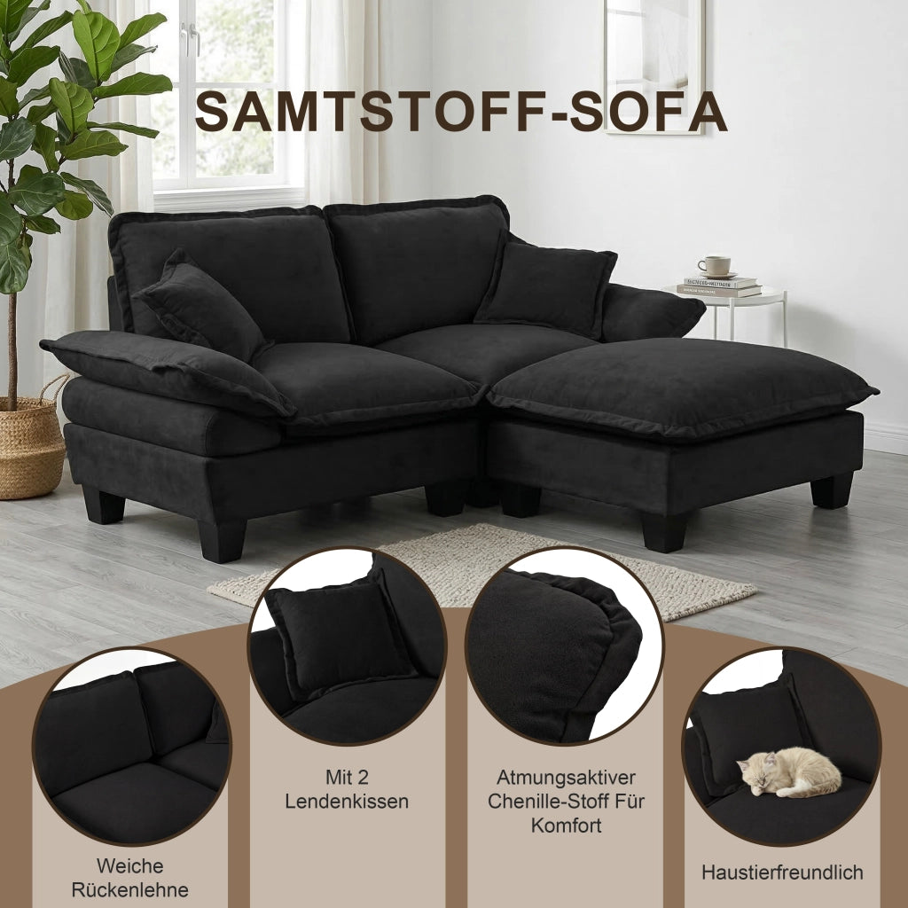 Divano modulare angolare con braccioli ampi, schienale rinforzato, tessuto chenille nero 194 × 151 × 90 cm