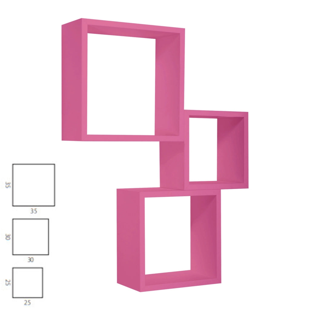 Mensole a cubo da parete set di 3 pz componibile colore Fucsia mod. InCubo