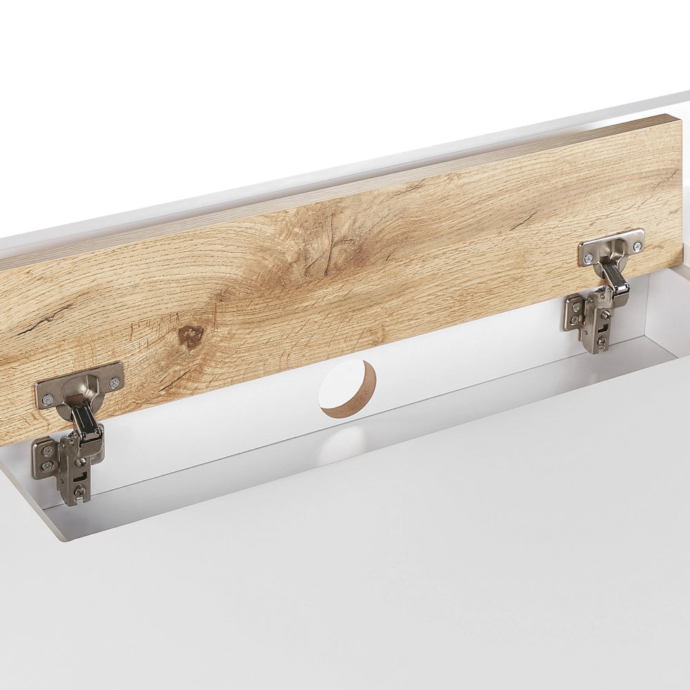 Scrivania da ufficio in MDF bianco e legno chiaro 120 x 60 cm con 1 cassetto gambe in metallo design scandinavo
