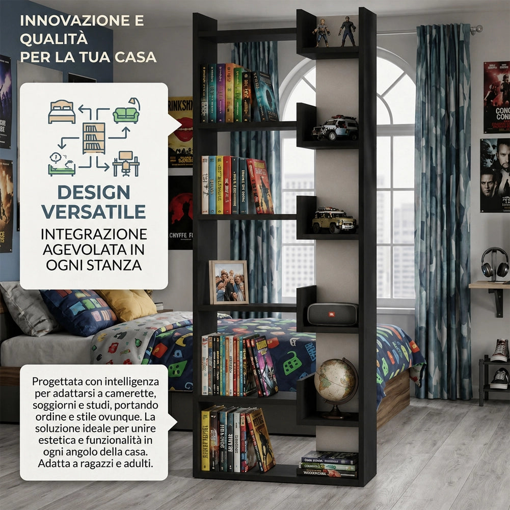 Libreria a 6 Ripiani 60,5x22x162,5 cm Scaffalatura Verticale Moderna Antracite