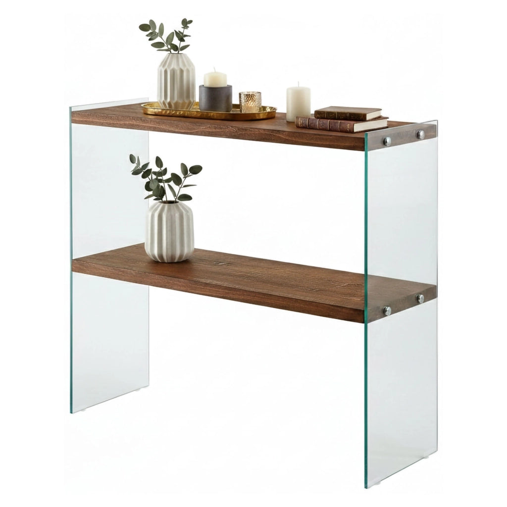 Consolle Doha, Tavolo multiuso, Mobiletto d'appoggio, Scrivania da corridoio, 90x30h80 cm, Noce
