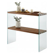 Consolle Doha, Tavolo multiuso, Mobiletto d'appoggio, Scrivania da corridoio, 90x30h80 cm, Noce