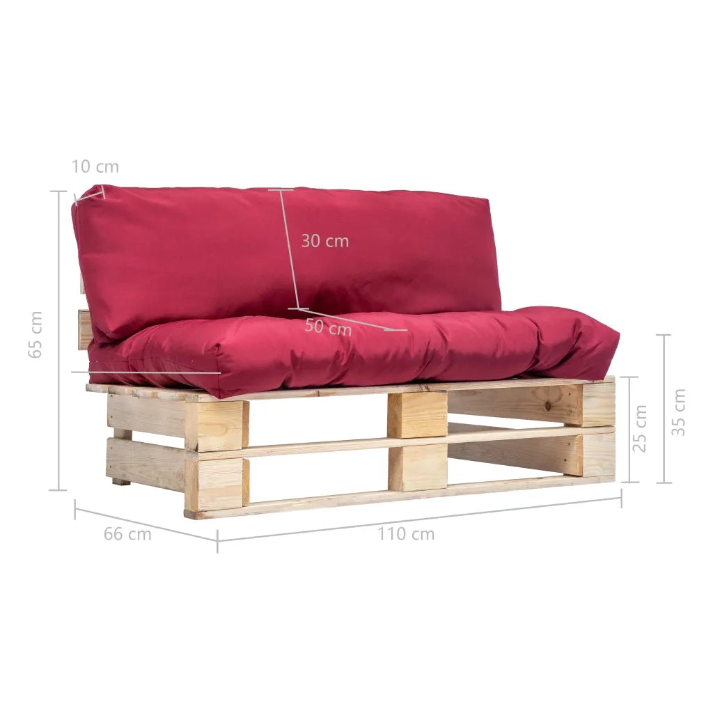 Divano da Giardino a Pallet con Cuscini Rossi in Legno di Pino 277478