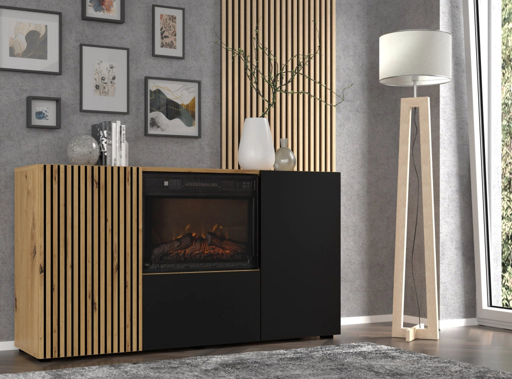 Mobile madia Auris cm 148.8x42x82h soggiorno con caminetto rovere.