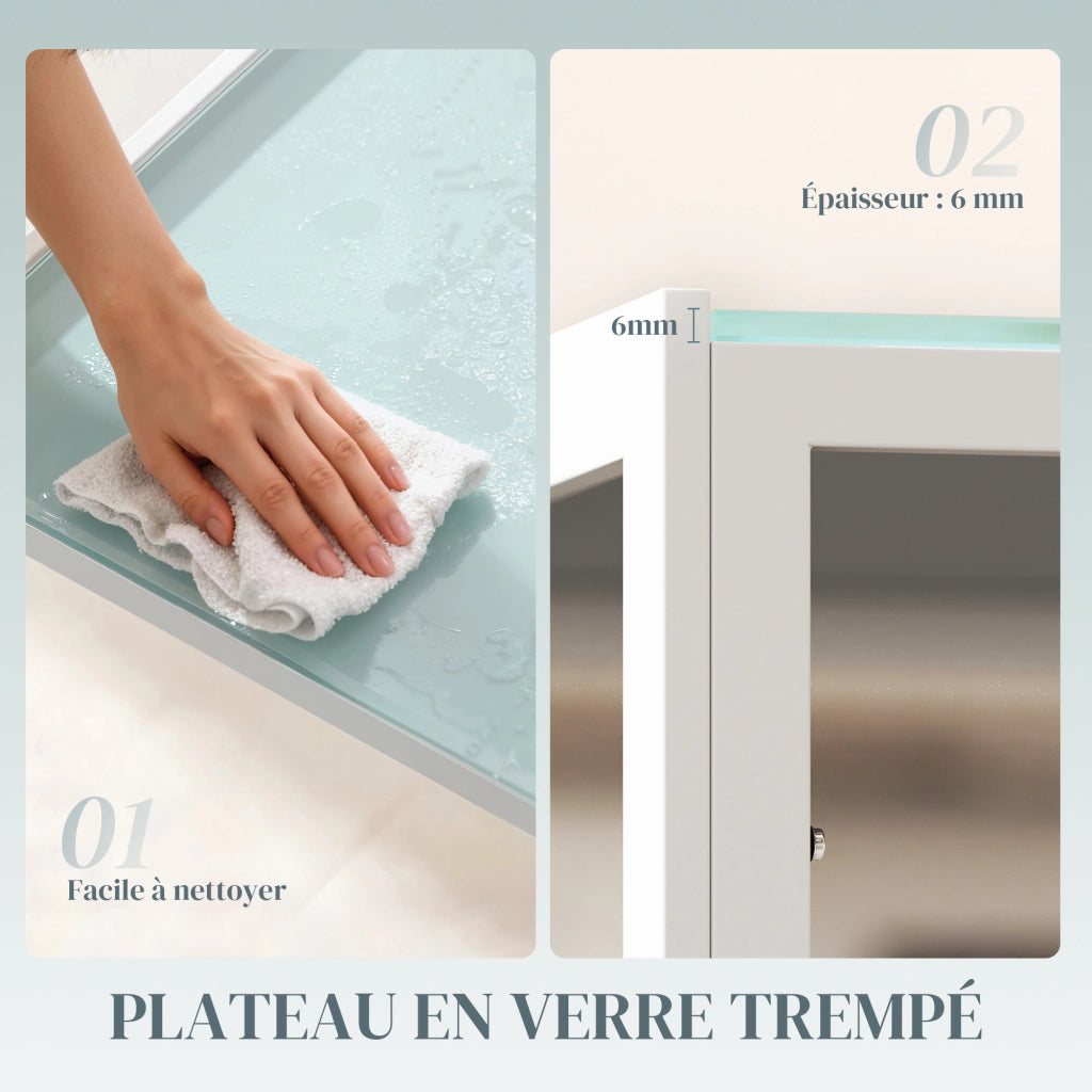 Tavolo da pranzo allungabile per 4 persone ¨C zephmum ¨C bianco, vetro temperato, metallo, 120x60x75