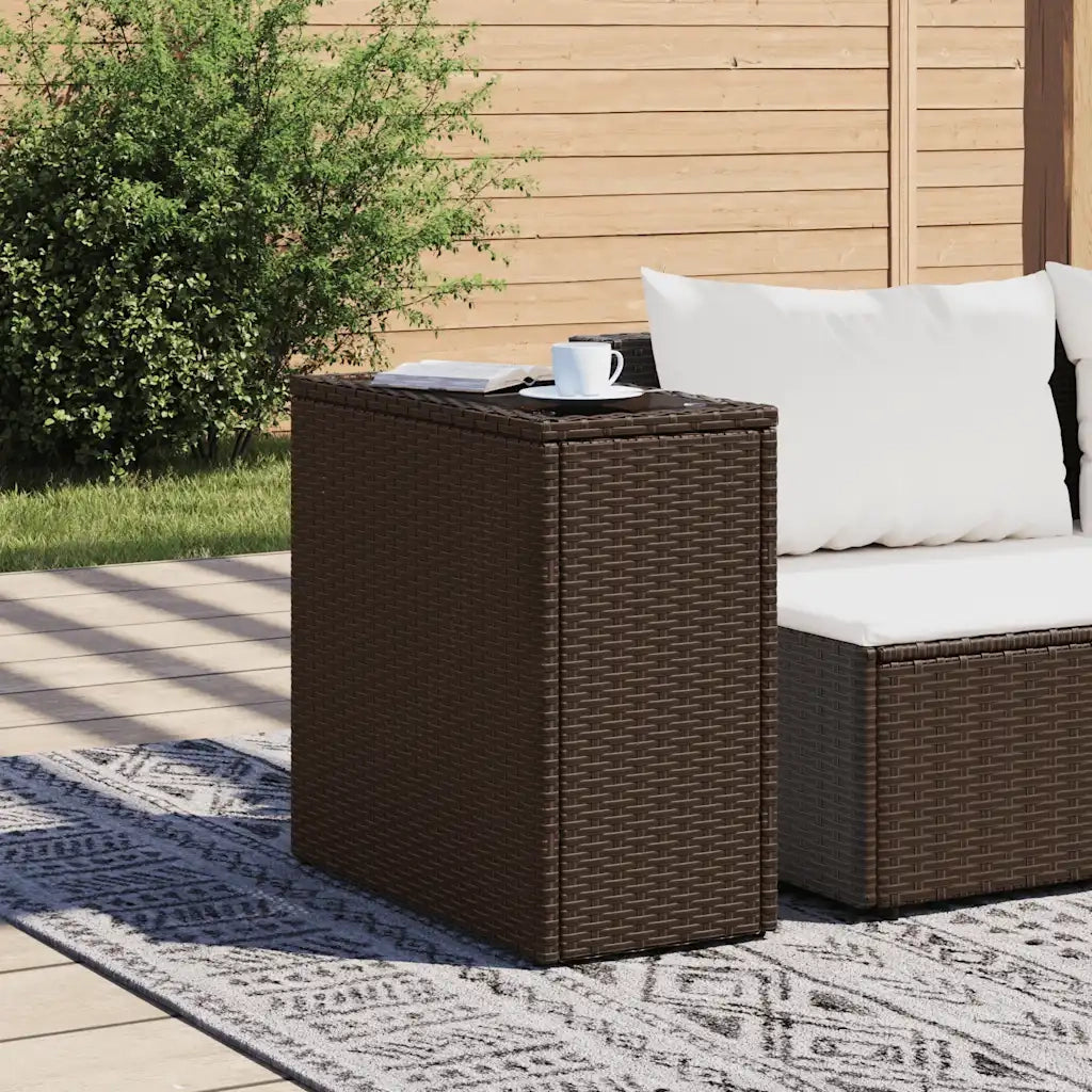 Tavolino Giardino Piano Vetro Marrone 58x27,5x55 cm Polyrattan 366214