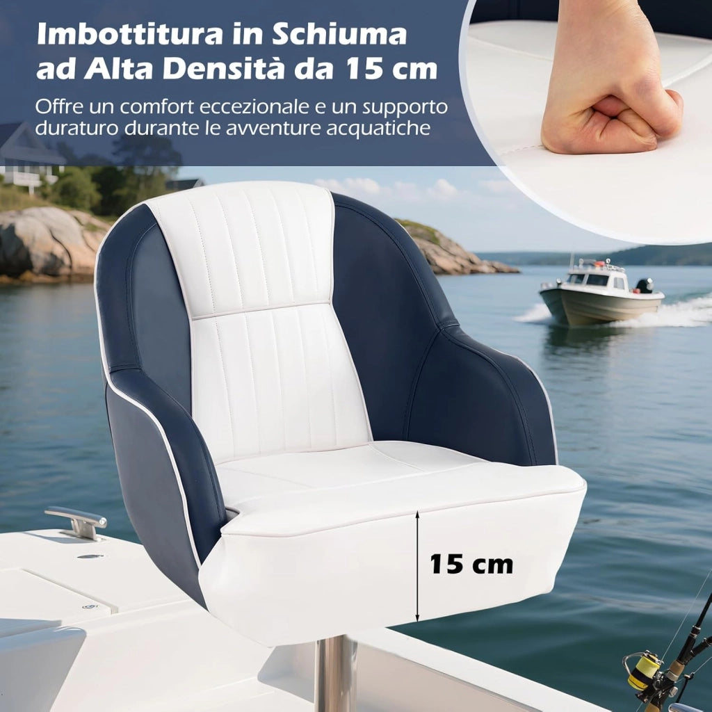 Sedia da Barca, Sedile da Barca con Schienale Avvolgente, Imbottitura Spessa in Spugna, Pelle PVC Impermeabile, Braccioli, Viti di Montaggio, 59 x 55 x 50 cm