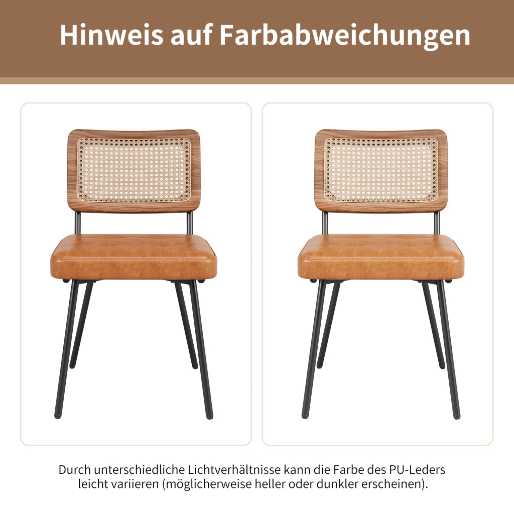 Sedia da pranzo in PU con schienale in rattan PE, seduta imbottita ed ergonomica, gambe in metallo marrone