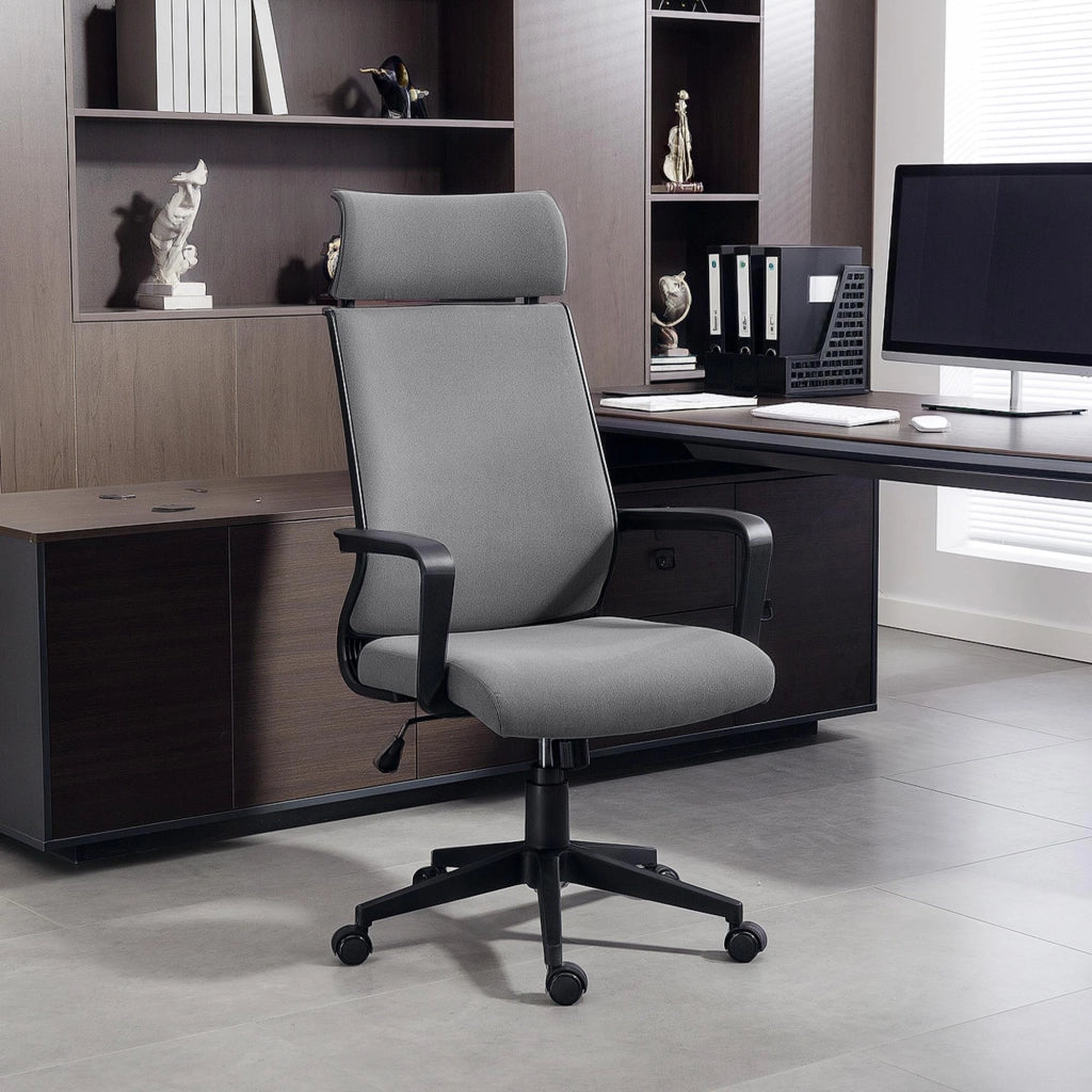 Sedia da ufficio con schienale imbottito, braccioli, rotelle, altezza regolabile ¨C zephmum ¨C Grigio
