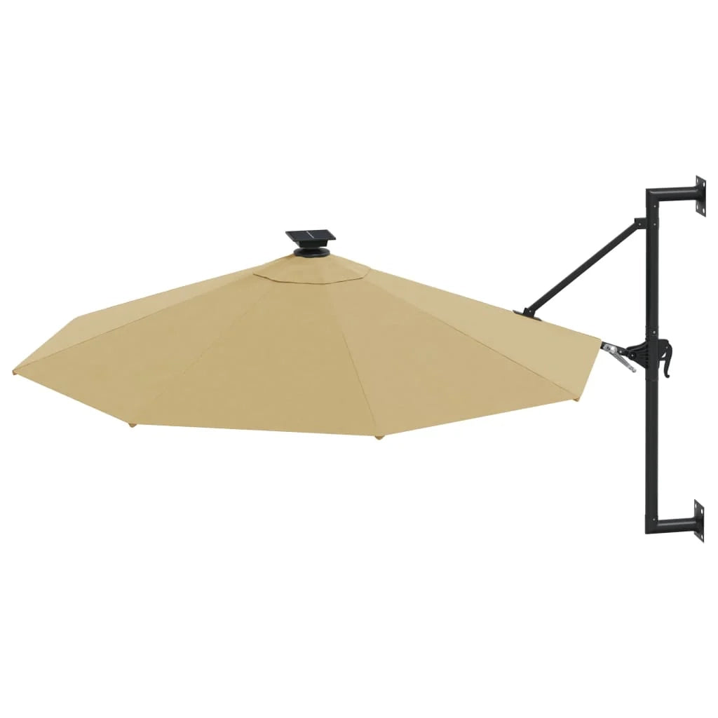 Ombrellone da parete con palo in metallo e illuminazione a LED 300 cm tortora 02_0008695