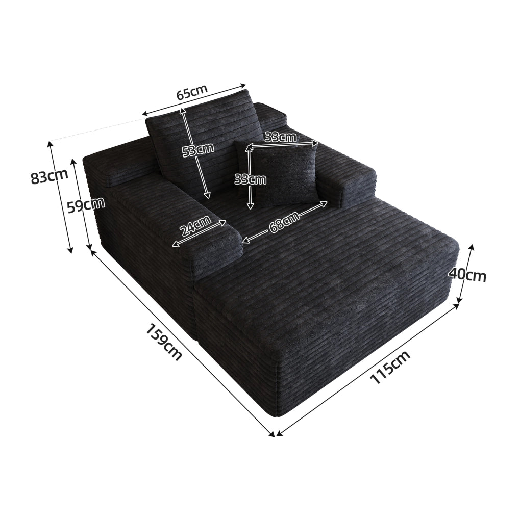 Divano chaise longue in velluto a coste nero