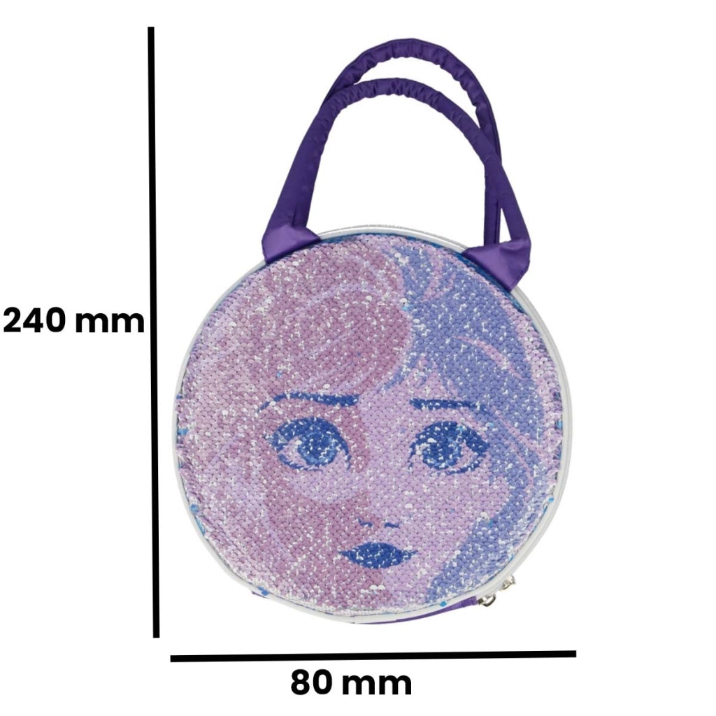 Borsa Termica Rotonda per il Pranzo con Paillettes e Manici 24x8cm Blu Frozen
