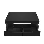 Tavolino da Salotto con 4 Cassetti e 3 Vani Aperti e LED; Finitura Lucida; Stile Moderno; Nero