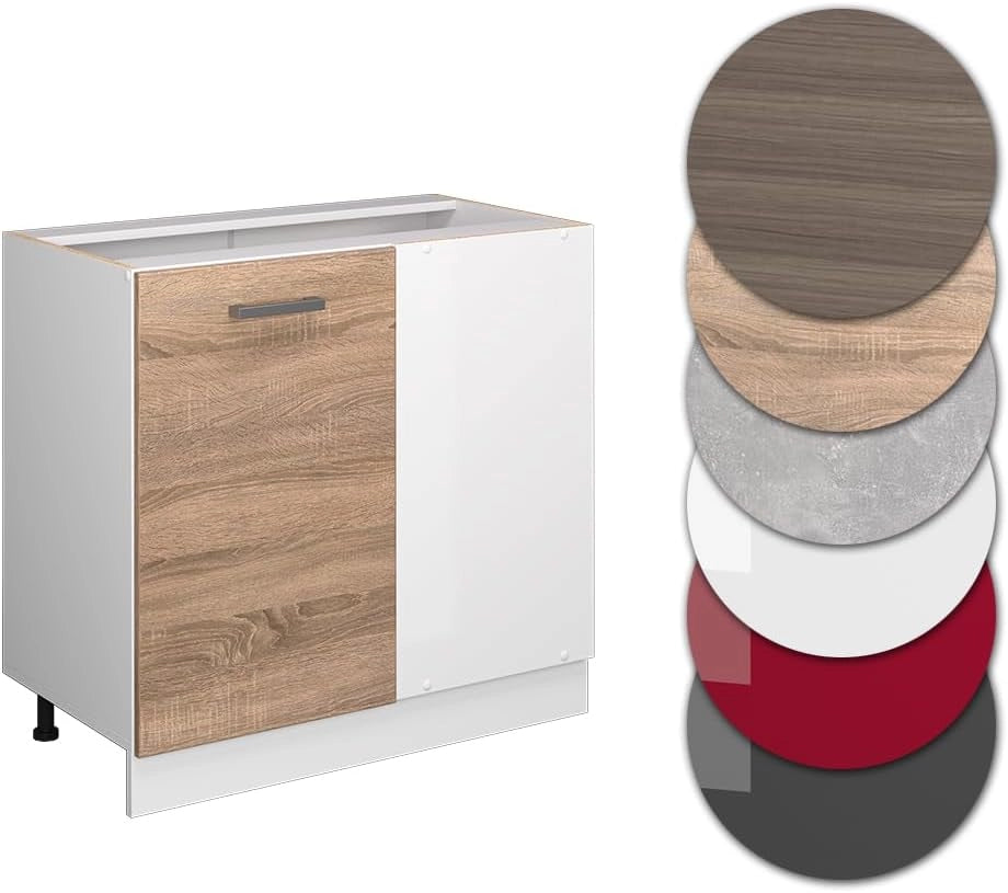 Mobile ad angolo cucina R-Line, Sonoma, 86 cm senza piano di lavoro, per la libera combinazione all'interno di sistemi cucina modulari