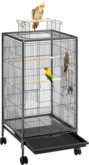 Casa per uccelli 3-IN-1 - Casetta per pappagalli con ruote e piedini - Grande gabbia per uccelli per interni - Gabbie per uccelli - Giochi per uccelli - Voliera - 45x45x100 Cm - Nero