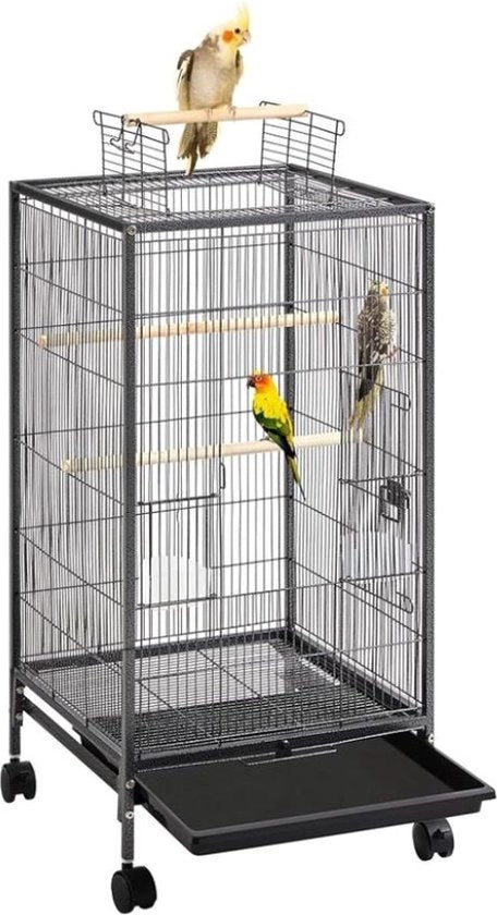 Casa per uccelli 3-IN-1 - Casetta per pappagalli con ruote e piedini - Grande gabbia per uccelli per interni - Gabbie per uccelli - Giochi per uccelli - Voliera - 45x45x100 Cm - Nero