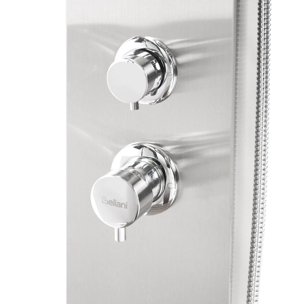 Set Doccia Miscelatore da Giardino per Esterni Moderno in Acciaio Inox Color Argento e Marrone Chiaro Surama