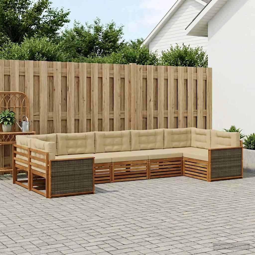 Set di divani da esterno 7 pz Naturale e Beige 3383801