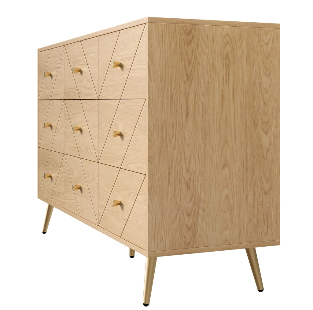 Cassettiera 120x39x80 cm; 9 cassetti con gambe in ferro; pannello truciolare; naturale