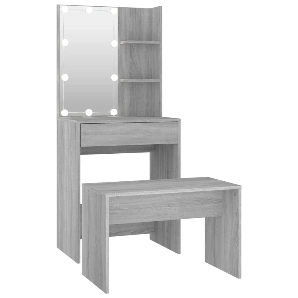 Set tavolo da toeletta e sgabello con illuminazione a LED 60 x 40 x 140 cm legno ingegnerizzato grigio 02_0006289
