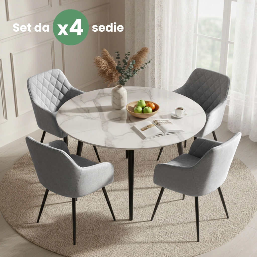 Set di 4 Sedie in velluto con cuciture a rombi VELTO Grigio gambe nere