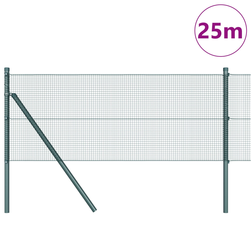 Recinzione in rete saldata con 13 Pali Verde 0.8x25 m Acciaio