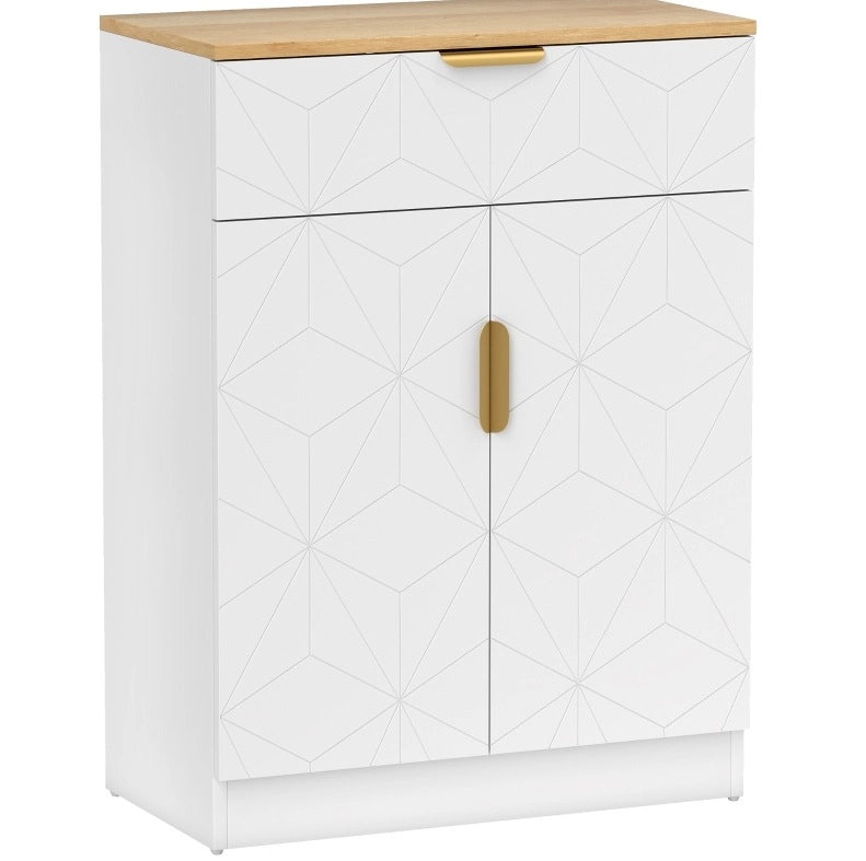 Credenza 60x32x82 cm bianco e legno – cassetto, ripiani regolabili