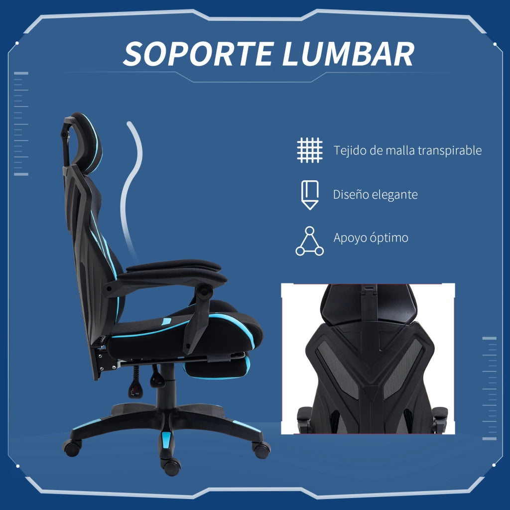 Sedia da Gaming con Poggiapiedi Retrattile ¨C zephmum ¨C Nero e Blu, 65x65x119-129 cm