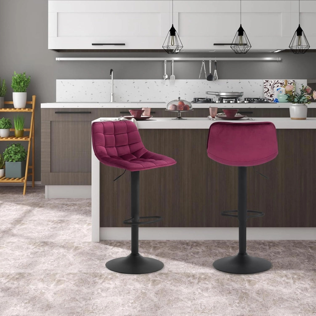 Set di 2 Sgabelli da Bar per Casa Moderni Sgabelli Cucina Girevoli con Poggiapiedi, in Velluto Bordeaux BH273bd-2