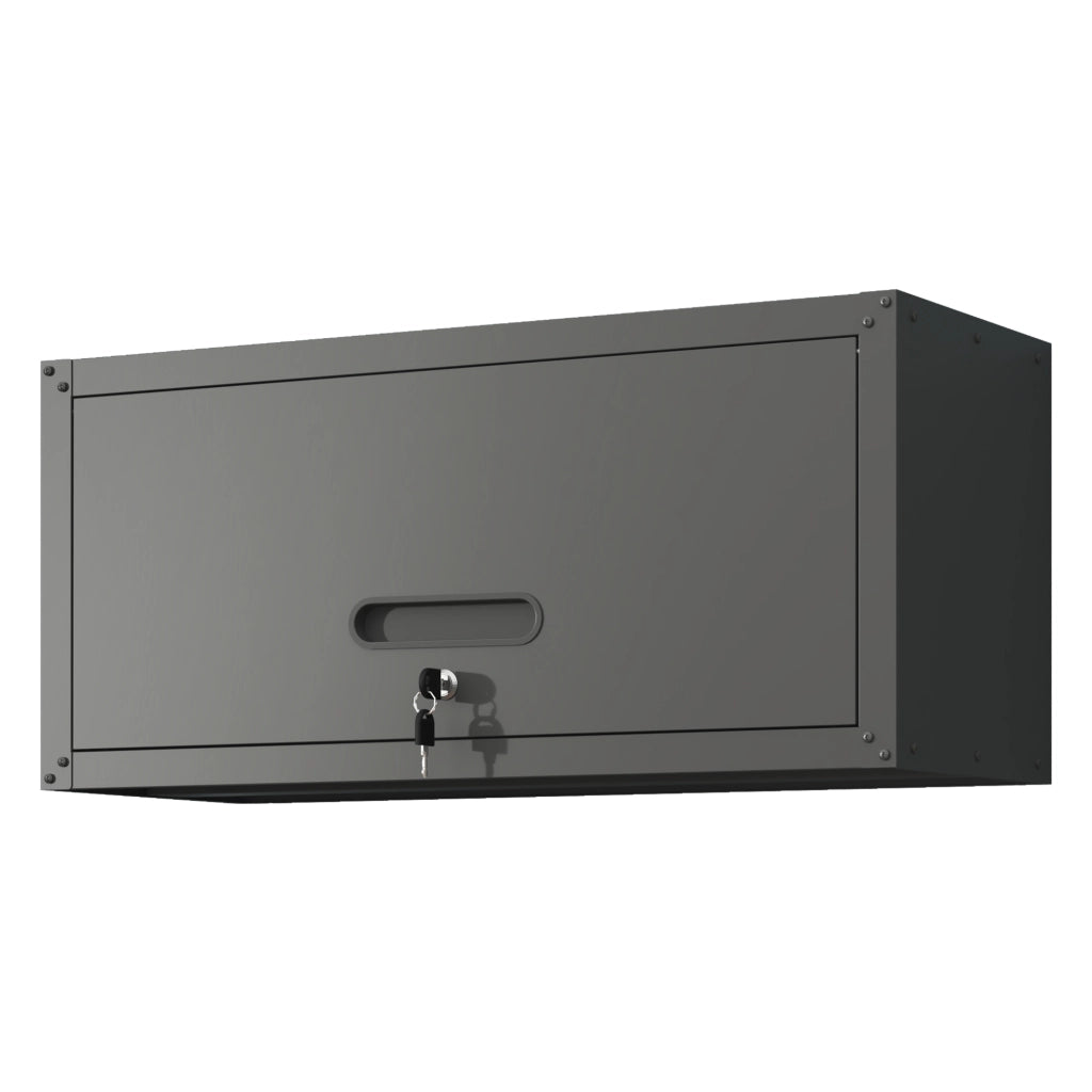 Armadio da parete in metallo con serratura, mobile contenitore per garage e officina, nero, H34,5 × L75 × P30 cm
