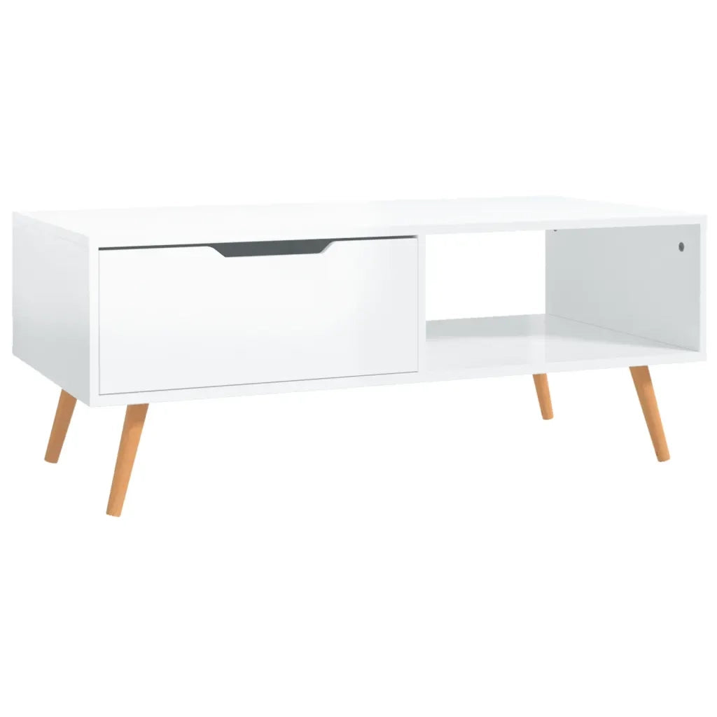 Tavolino Salotto Bianco Lucido 100x49,5x43 cm Legno Multistrato 326792