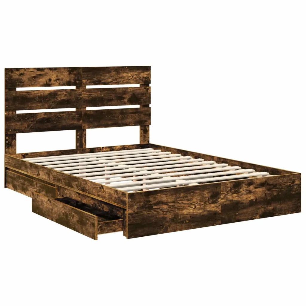 Letto con Contenitore con testiera Rovere fumé 160 x 200 cm