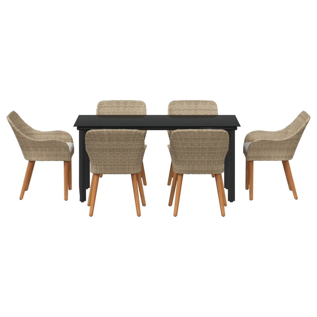 Set da Pranzo per Giardino 7 Pezzi Beige in Polyrattan