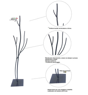 Appendiabiti da Terra 33x33x178 cm in Ferro Battuto Vasconi Castagno Nero