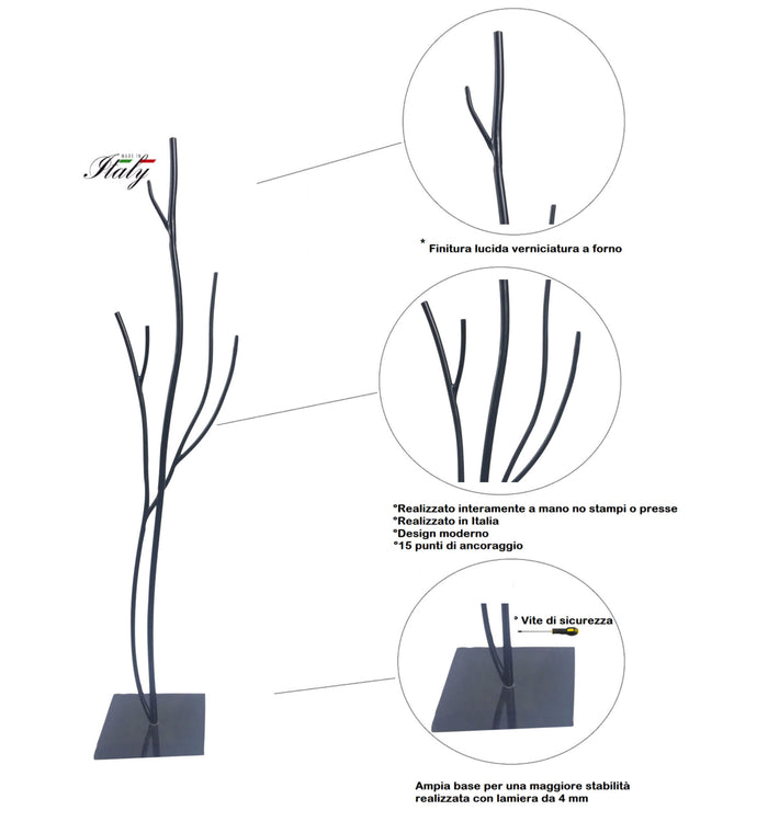 Appendiabiti da Terra 33x33x178 cm in Ferro Battuto Vasconi Castagno Nero