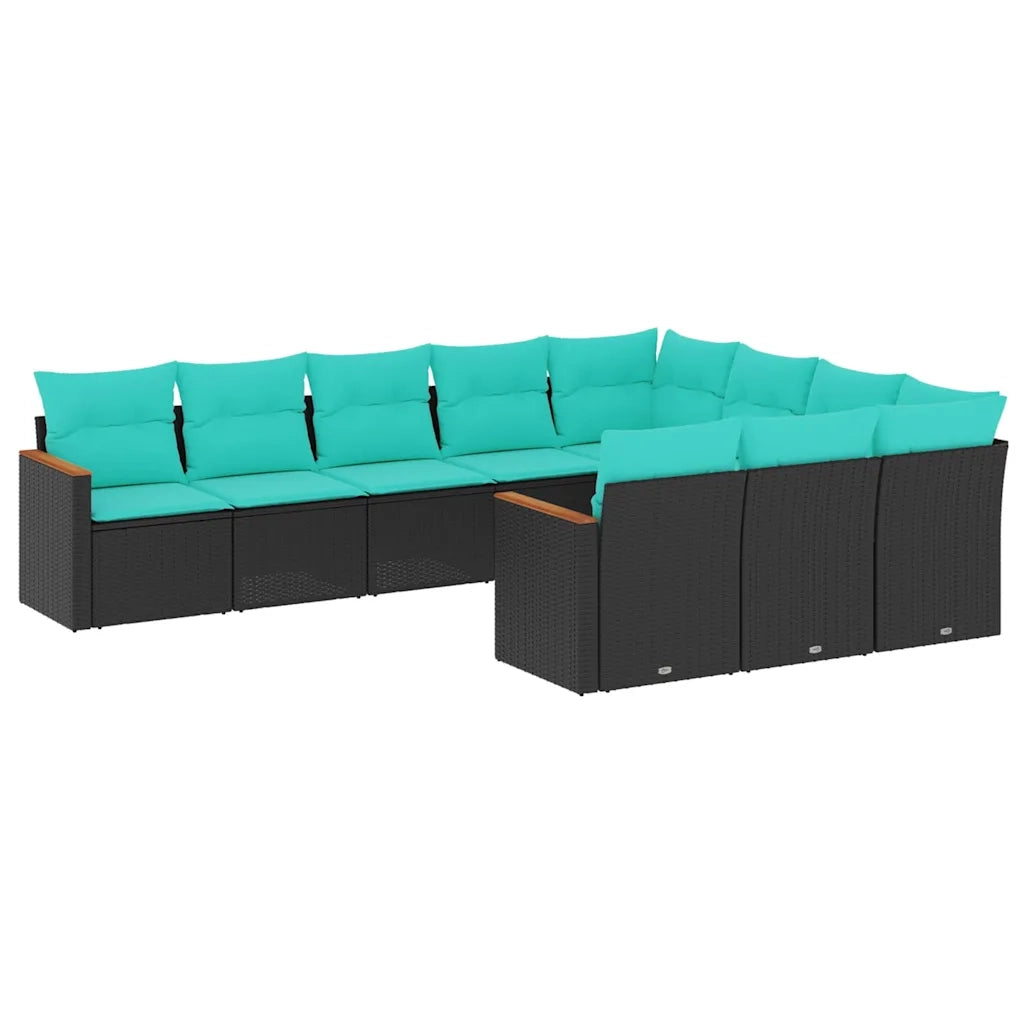 Set Divani da Giardino 10 pz con Cuscini Nero in Polyrattan 3226337
