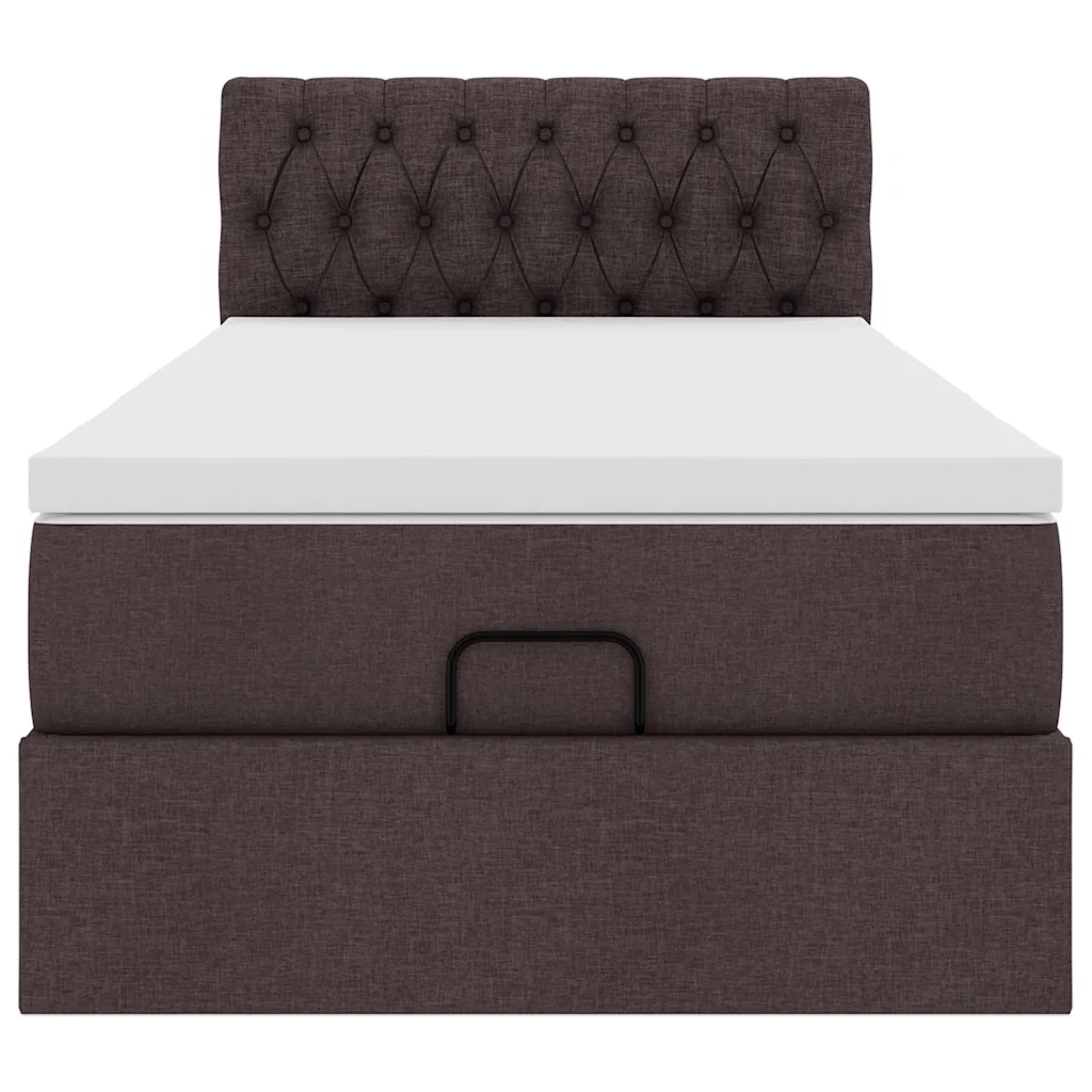 Pouf Letto con Materasso Marrone Scuro 100x200 cm in Tessuto