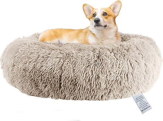 Donut per Cani Grande - Placca Calmante in Plush, Lavabile, Antiscivolo, Ortopedico 70cm Beige
