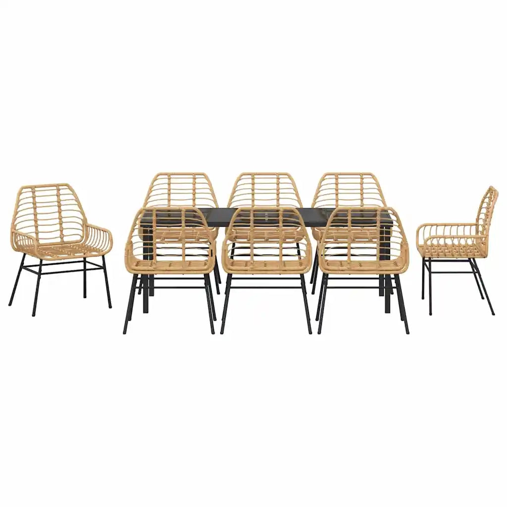 Set da Pranzo per Giardino 9 pcs Marrone polyrattan 3380854