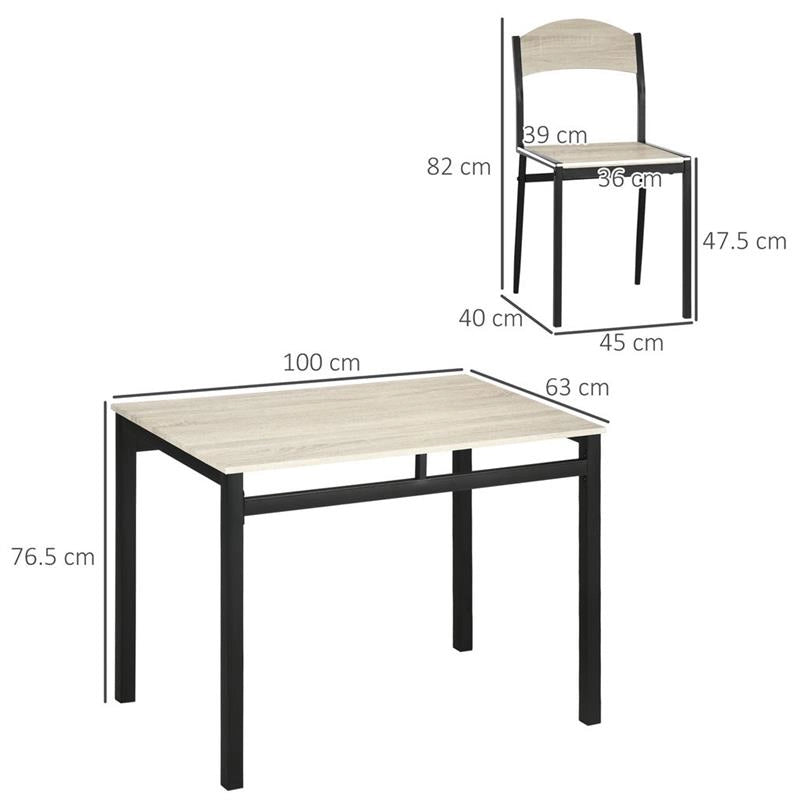 SET DA PRANZO CON TAVOLO RETTANGOLARE E 4 SEDIE IN ACCIAIO E MDF
