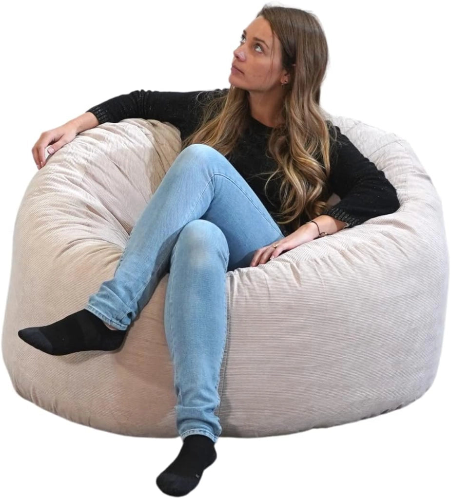 Pouf Poltrona Sacco in Velluto a Coste - Morbido e Confortevole - Imbottitura in Schiuma, Ottimo Supporto per la Schiena - Pouf Divano Gigante (100 cm, Blu)