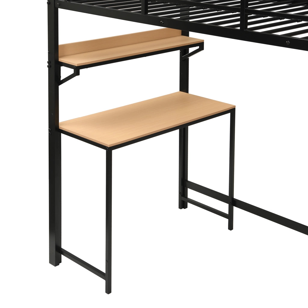 LETTO a soppalco con scrivania, armadio e ripiani 204x95x168,5 cm Nero/Naturale